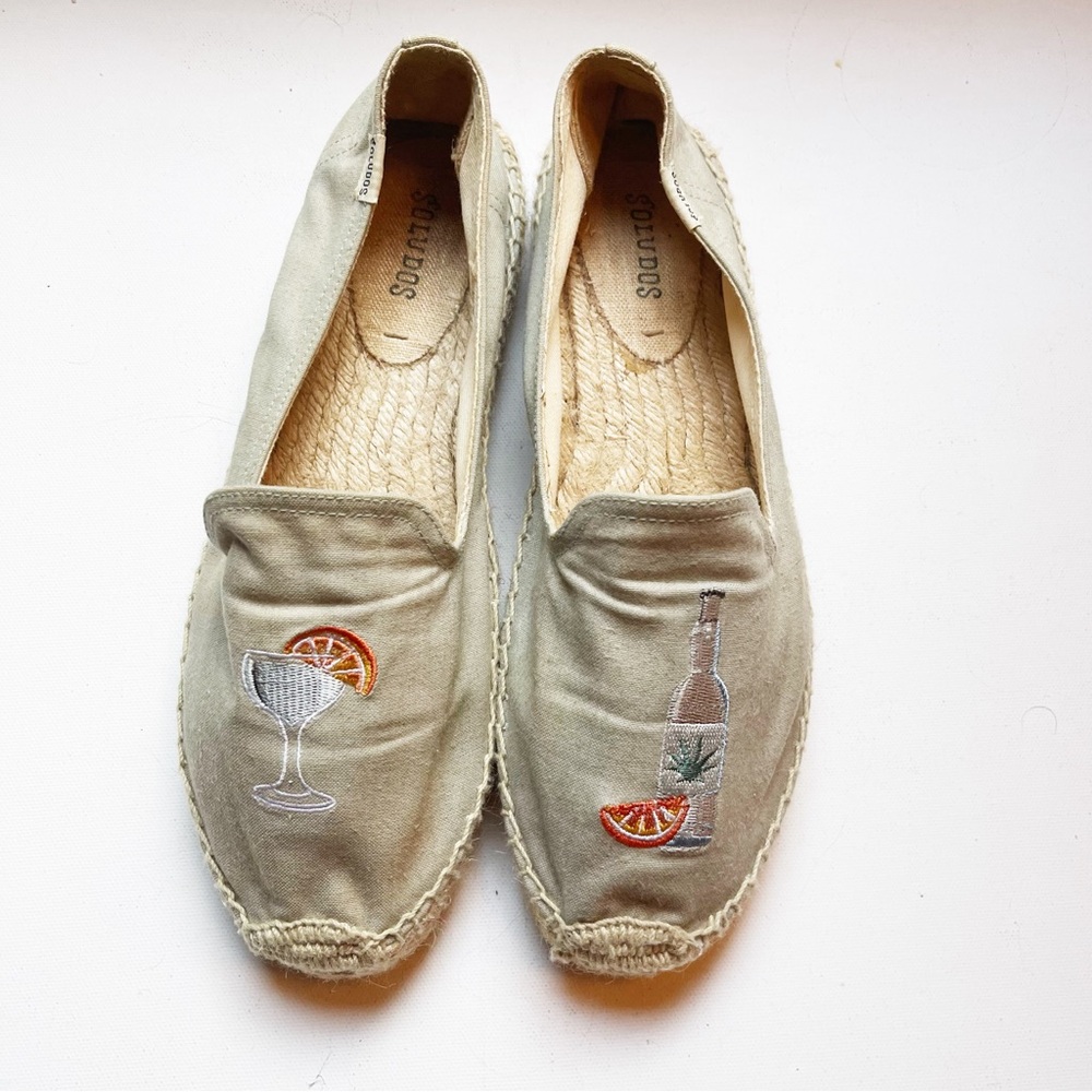 Soludos Platform Espadrilles Cocktail Drink Embroidered Slip On Size 9.5